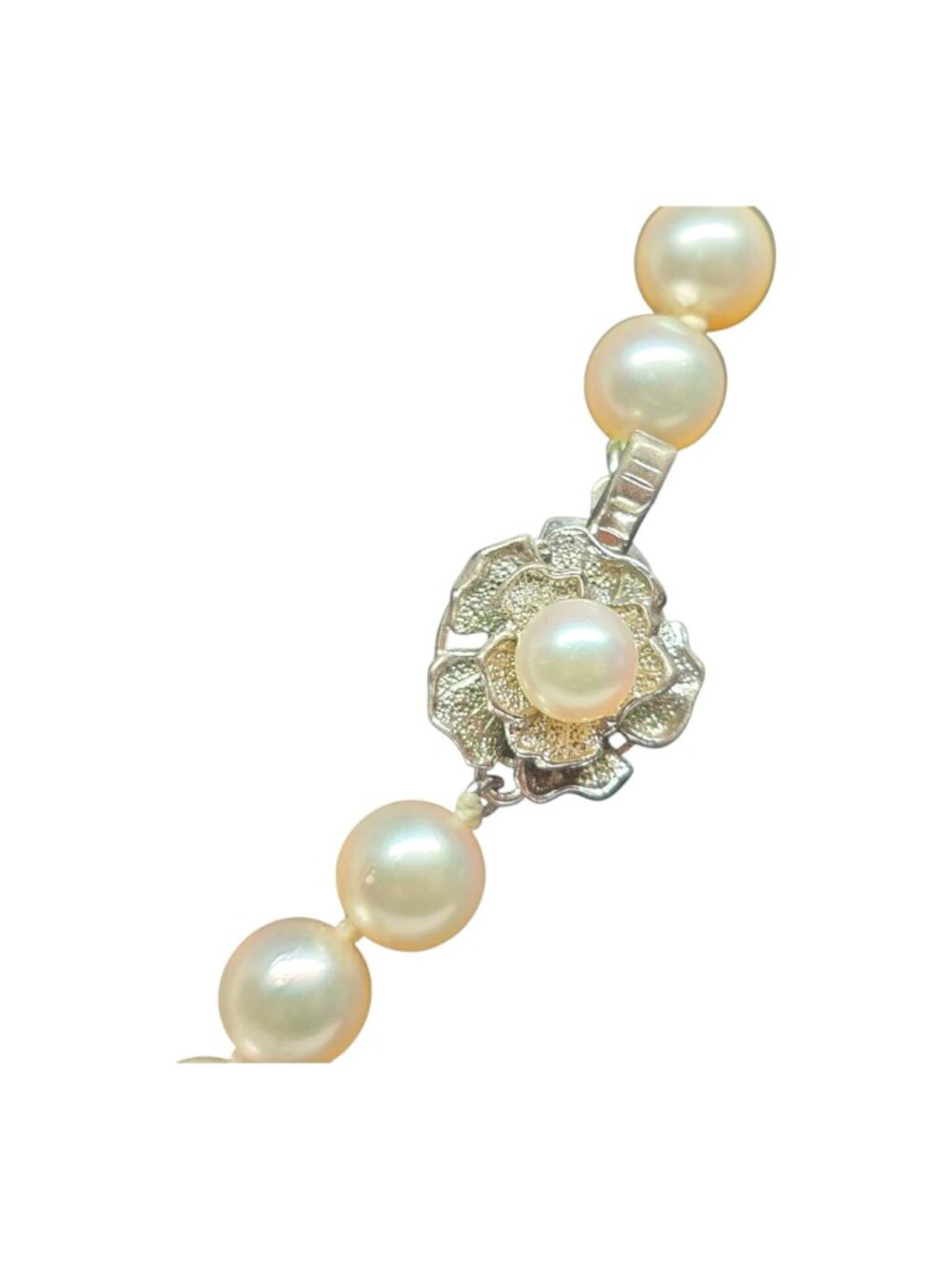 Faux Pearl Necklace 17” Cream 8mm Beads Silver Clasp - Picture 6 of 14